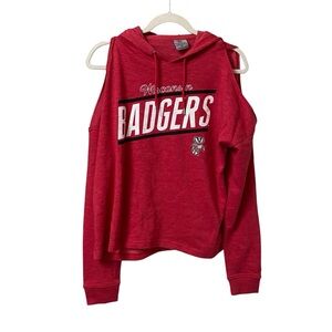 Colosseum Wisconsin Badgers College game day cold shoulder hoodie sweater M